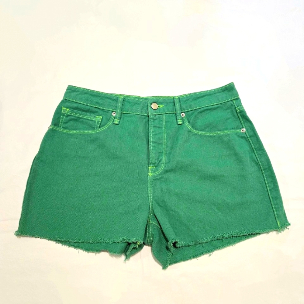 GOOD AMERICAN Denim Cut-off Shorts, Summer Green, Size 8/29